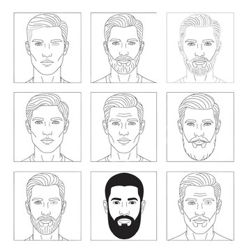 Men's Face Shapes and Beard Styles Illustration Set