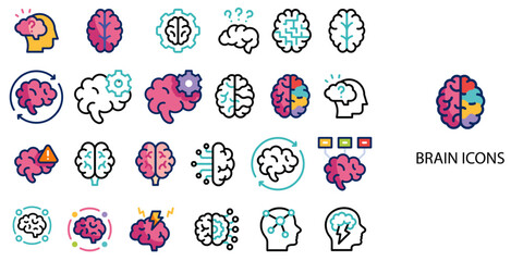 Obraz premium Brain simple concept 24 color icons set .Vector illustration.