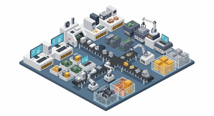 Fototapeta premium Isometric Smart Factory for Electronic Waste Recycling and Industrial Automation