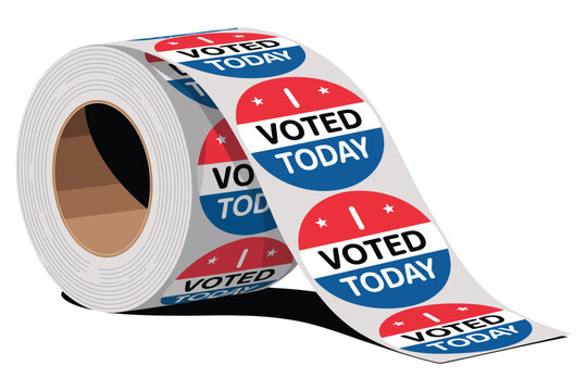 A roll of stickers with the phrase 'I Voted Today' on a white background