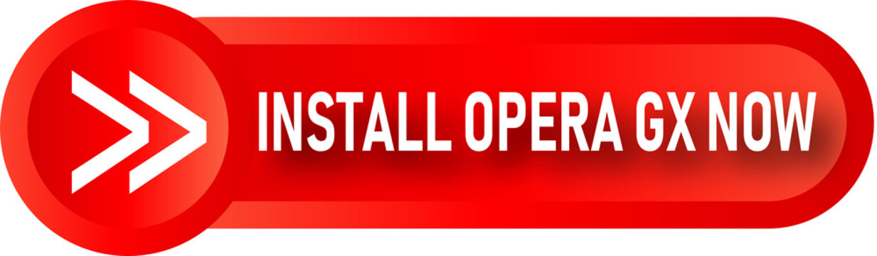 Red call-to-action button for installing opera gx browser software isolated on transparent background