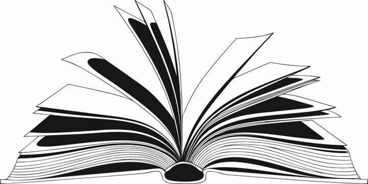 Open book with flipping pages graphic icon education literature knowledge learning silhouette textbook academic university bookstore literacy bookmark teaching research illustration