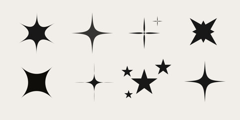 Set of blinking stars, sparks and sparkles. Shining twinkle sunburst shapes collection. Magic light flare pack for design template, poster, banner, brochure, leaflet. Vector glint glitter illustration © Hayyina