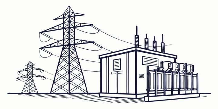 Industrial electrical substation with high voltage power transmission towers and transformers substation electricity transformer transmission electrical infrastructure