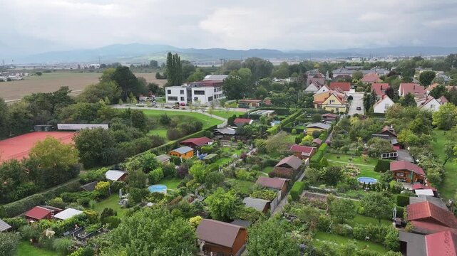 Drone panorama of Laxenburg town landscape Austria.