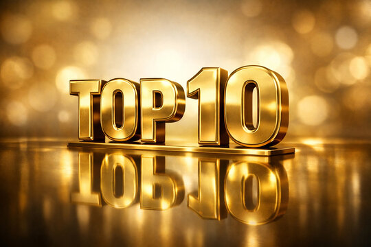 Golden top 10 ranking list with shiny effect