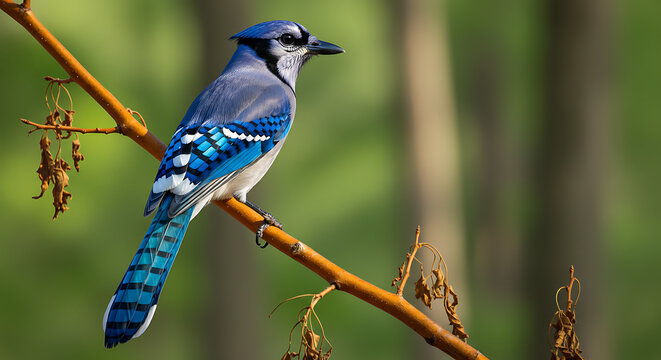 Blue jay, perched bird, wildlife photography, forest creature, colorful feathers