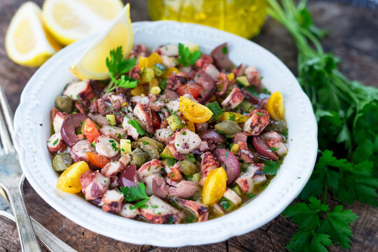 Seafood salad with octopus olives and citrus