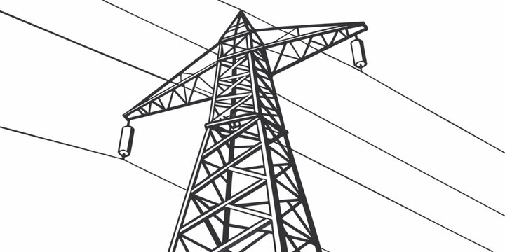 Close up view of high voltage electrical transmission tower with electricity transmission electrical infrastructure industrial technology engineering distribution powerline