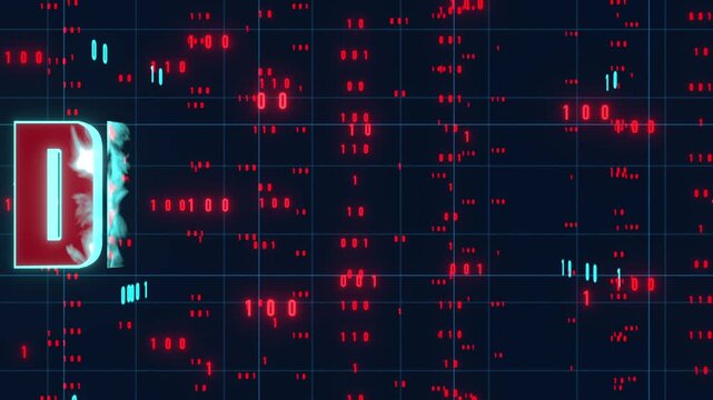 Deepfake, fake identity, computer crime, binary code in red and blue. Altered, fabricated, or falsified identity or information, manipulation.