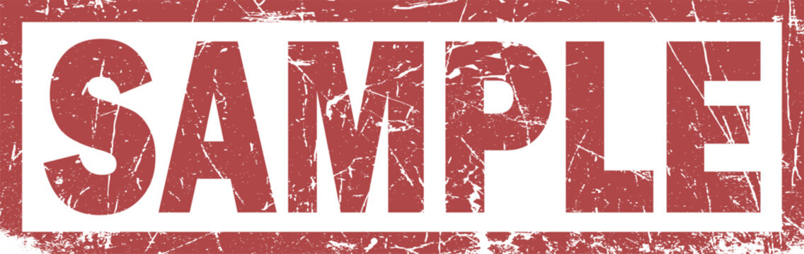 Red grunge rubber stamp texture with the word sample in bold capital letters