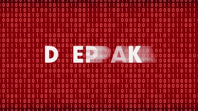 Deepfake, fake identity, flickering text in white letters, binary code in the background. Altered, fabricated, or falsified identity or information, manipulation.