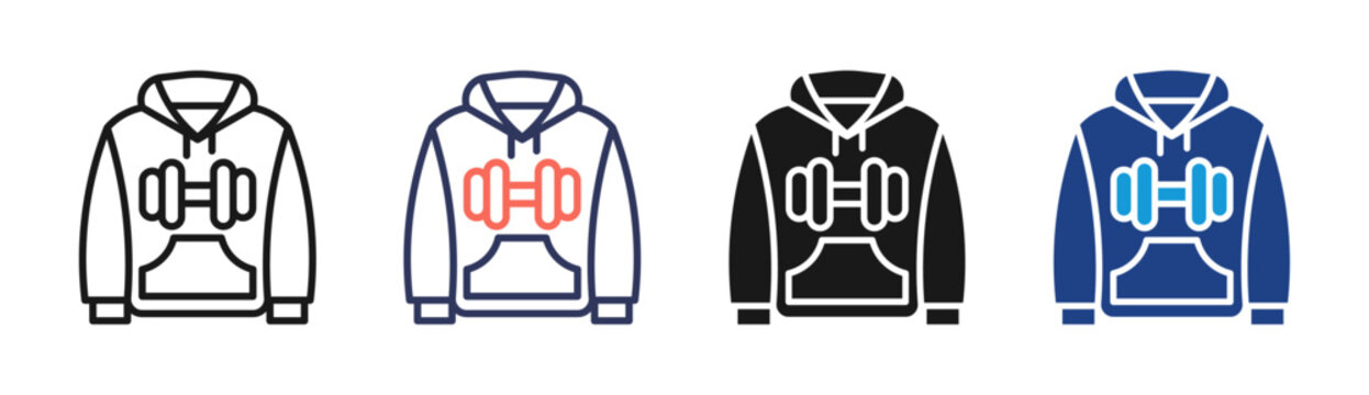 Fitness Hoodie icon set multiple style collection