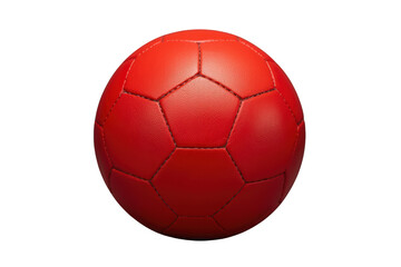Fototapeta premium Red soccer ball for football game, sport equipment for stadium activity, isolated with transparent background