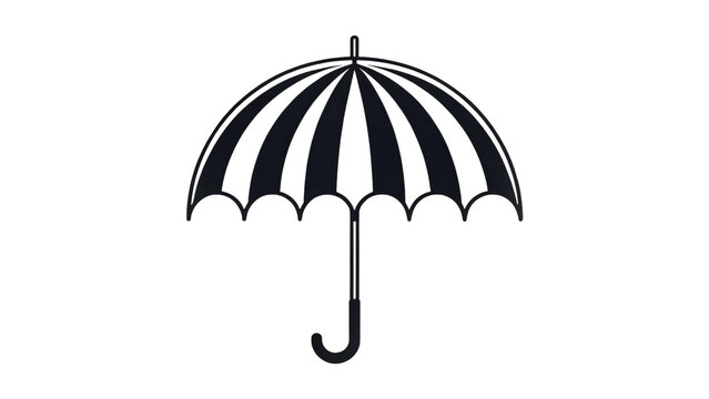 Open umbrella with striped pattern providing shelter from rain in monochrome style.