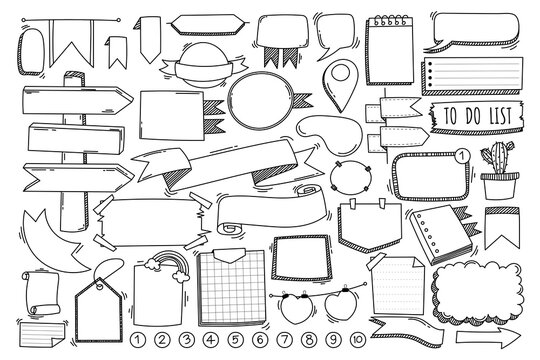 Doodle Frames Labels Banners Vector Set