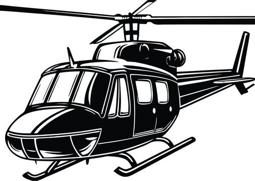 Black helicopter, helicopter icon, aircraft illustration, vector graphic