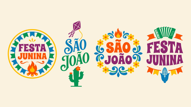 Vibrant design elements for a cultural celebration with decorative typography. June Festival (Festa Junina)