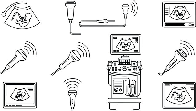 Ultrasound Equipment and Medical Diagnostic Devices with Monitor, Probe, and Display Screen for Pregnancy and Fetal Imaging
