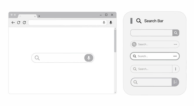 User Interface Design Elements Browser Window and Search Bar Variations