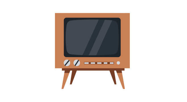 A classic retro television set featuring a warm brown wooden cabinet and elegant tapered legs stands prominently against a clean white minimalist backdrop.