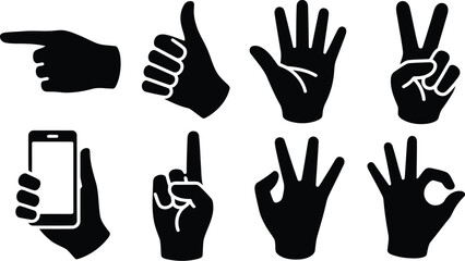 Obraz premium Set of hand gesture icons for communication and expressions