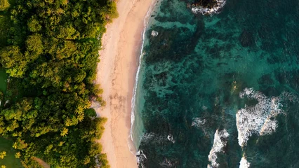 Fototapeten Tropischer Strand Aerial view showing tropical white beach in costa rica. Lush green jungle meets turquoise ocean waters along the pristine sandy coastline  © DMegias