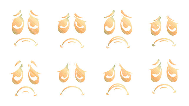 Collection of sad and unhappy cartoon face expressions for emotional communication