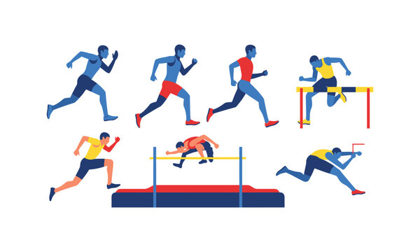 Athletes participating in various track and field events