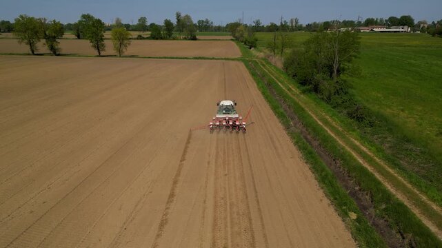 Sustainable Farming Tractor Sowing Wheat Field Milan Countryside