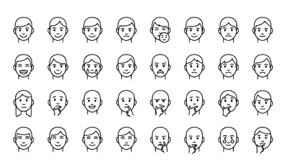 Fototapeta premium A set of diverse cartoon faces with various emotions and expressions