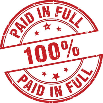 Red circular stamp confirms 100% payment received in full with stars and text.