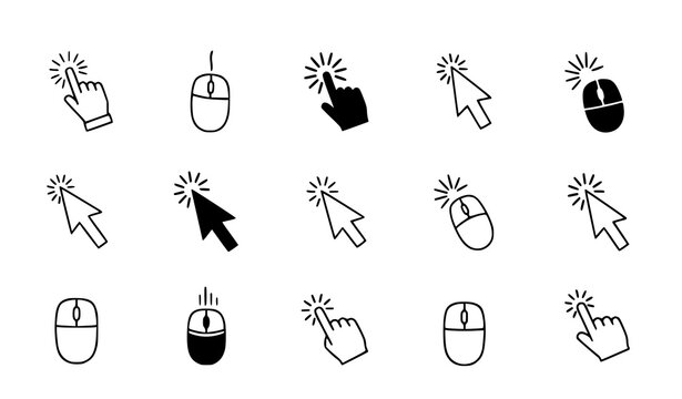 A set of computer mouse and cursor icons in a flat minimal design