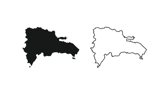 Two contrasting outlines of hispaniola one filled black and one white depicting the island s shape