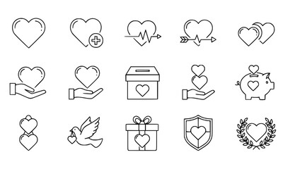 Fototapeta premium A set of minimalist heart icons and illustrations for love and charity