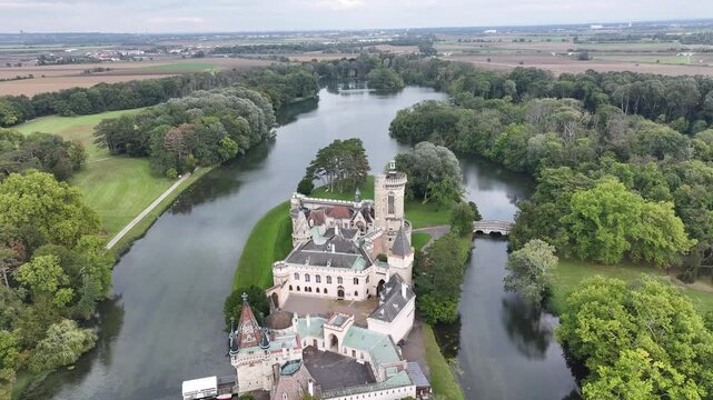 Aerial view of Franzensburg castle historic landmark Austria.