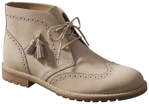 Beige boot png Suede chukka cutout Tan wingtip png Brogue desert cutout Tassel footwear png Lace ankle cutout Classy shoe png Fashionable bootie cutout Vintage isolated transparent background image
