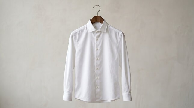 studio product photo of a premium white dobby cotton shirt on hanger