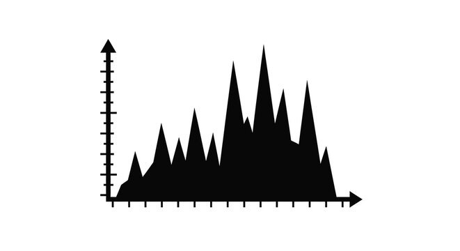 A black silhouette of a jagged mountain range resembling a bar graph high quality professional detailed