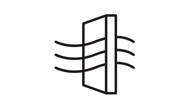 Air filter vector icon illustration depicting air purification process where particles are trapped by a filtration system, clean air flow symbol for environmental, health, and industrial use.