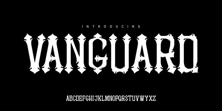 Vanguard Font : A bold modern blackletter. Neo-gothic display font with sharp thorn details for metal branding and dark luxury.