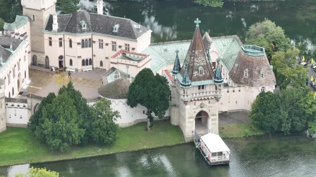 Aerial of Franzensburg castle scenic view Austria.