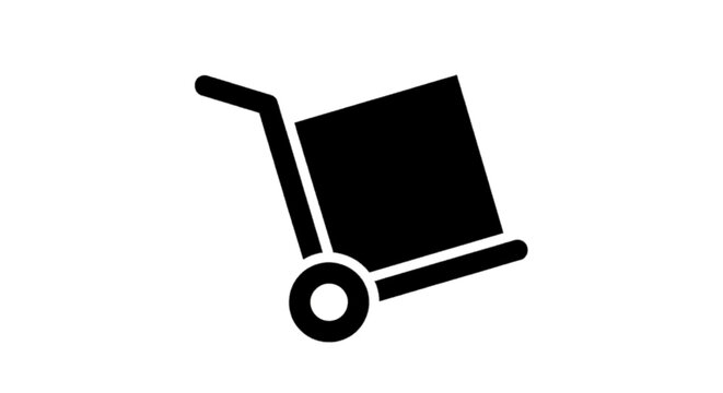 Vector illustration of hand truck with a cardboard box icon on a transparent background