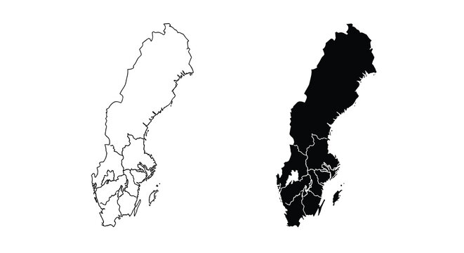 A comparative illustration depicts sweden s outline in both white and solid black renderings high quality