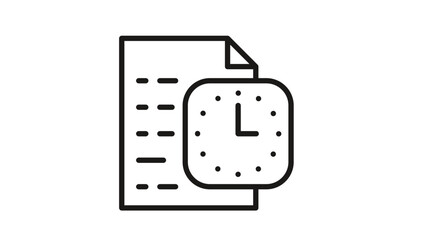 Document with clock icon vector illustration representing time management, scheduling, deadlines, and history. Minimalist black line art symbol for business productivity and organization. © Alisha