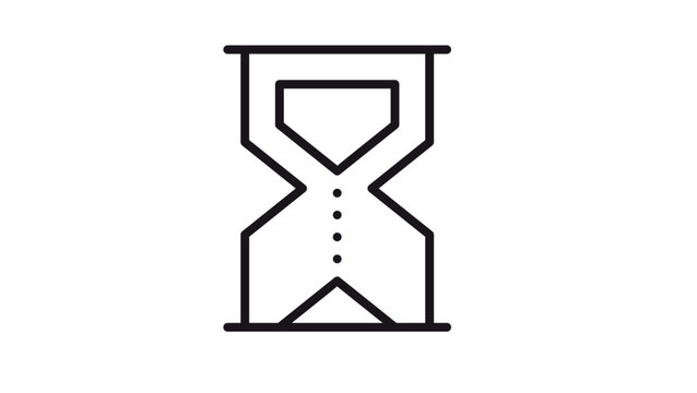 Gravity-fed sandglass for temporal monitoring. Ancient measuring vessel with falling grains, representing the passing moments, duration limits, and patient waiting in a minimalist style.