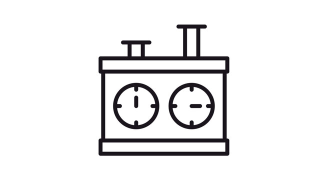 Chess clock vector icon illustration. Minimalist black line art symbol of a dual timer used for board games, tournaments, and competitive play. Scalable graphic for sports and leisure concepts.