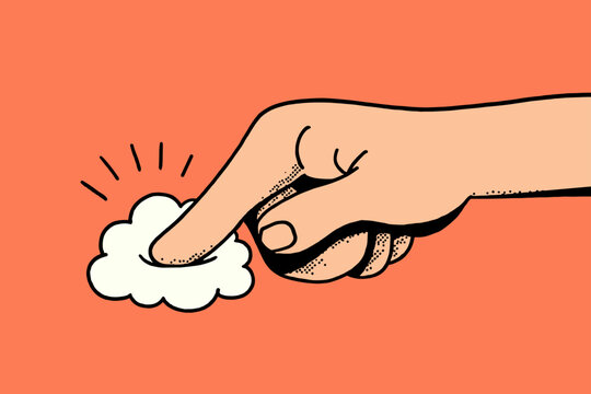 Finger Pressing a Soft Puffy UI Button in Minimalist Style