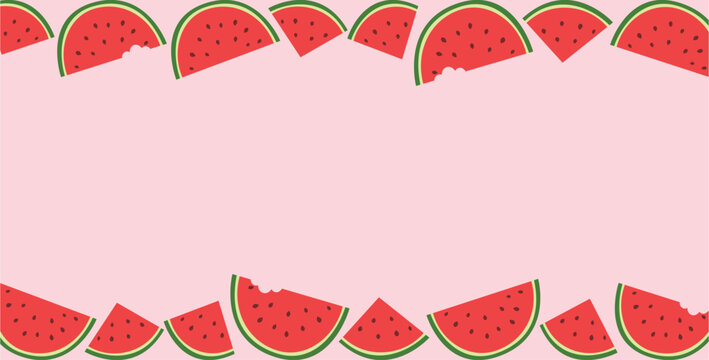 Watermelon Border Banner with Pink Copy Space &ndash; Juicy Summer Fruit Frame Design for Food Branding, Party Invitations and Social Media Templates