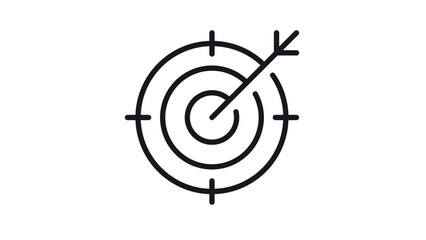 Target bullseye icon with arrow hitting the center, representing success, goal achievement, and precision. Black minimalist vector illustration for business strategy, marketing, and focus. © Taimoor